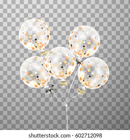 3d Vector holiday bunch of Birthday white Balloons Flying isolated.  Party decorations for anniversary, celebration