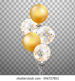 3d Vector holiday illustration bunch of Birthday Glossy, Shine transparent Balloon isolated. Party decorations for Wedding, anniversary, celebration, event design.