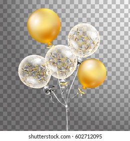 3d Vector holiday illustration bunch of Birthday Glossy, Festive Balloons isolated.  Party decorations for birthday, anniversary, celebration,  event design.
