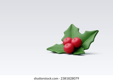 3d Vector Holly Branch with Red Berries Christmas, Merry Christmas or New Year greeting concept. Eps 10 Vector.