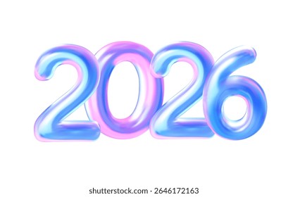 3D vector Holographic 2026 Text. Element for New Year and Christmas projects. Great for holiday greeting cards, festive posters, sale banners, and seasonal marketing materials.