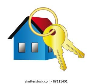 3d vector home icon with key for your web site design isolation over white background