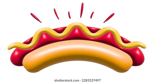 3D vector hot dog on white isolated background. Fast food modern design for poster, menus, brochure. Icon for web and mobile application. Yummy, bon appetit.