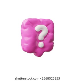 3d vector hot pink dialog box with question mark, inflatable shape. Square shape speech bubble illustration. Chat or message box. Decoration. Balloon. Isolated background.