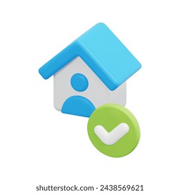 3d vector house with check marks icon. Isolated on white background. 3d vector rental property and real estate concept. Cartoon minimal style. 3d vector home icon vector render illustration.