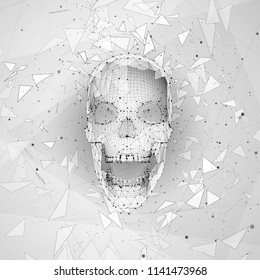 3d vector human skull of all segments explodes. bright art.