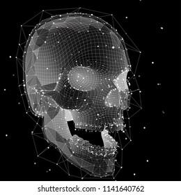 3d vector human skull of all segments explodes. bright art.