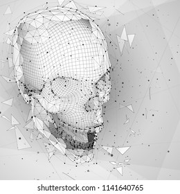 3d vector human skull of all segments explodes. bright art.