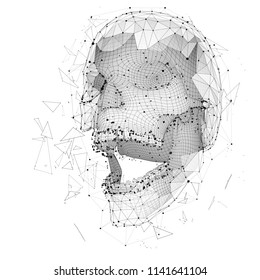 3d vector human skull of all segments explodes. bright art.