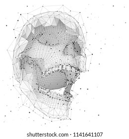 3d vector human skull of all segments explodes. bright art.
