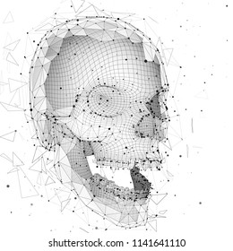3d vector human skull of all segments explodes. bright art.