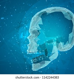 3d vector human skull of all segments explodes. bright art.