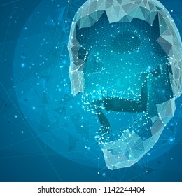 3d vector human skull of all segments explodes. bright art.