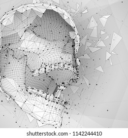 3d vector human skull of all segments explodes. bright art.