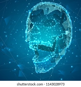 3d vector human skull of all segments explodes. bright art.