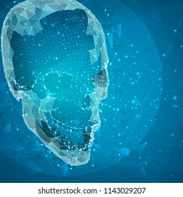 3d vector human skull of all segments explodes. bright art.