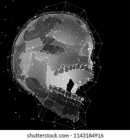 3d vector human skull of all segments explodes. bright art.