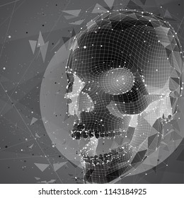 3d vector human skull of all segments explodes. bright art.
