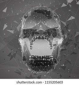 3d vector human skull of all segments explodes. bright art.