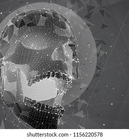 3d vector human skull of all segments explodes. bright art.