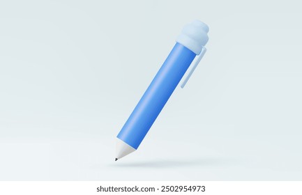 3D vector icon Ballpoint mechanical blue pen signature write sheet paper contract signing attribute creative drawing learning education concept. 3d render illustration. minimal cartoon style