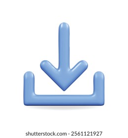 3d vector icon of a blue arrow pointing downwards, symbolizing download and action