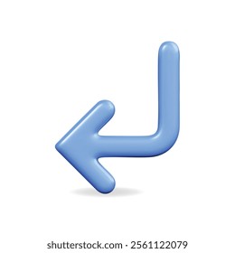 3d vector icon of a blue arrow pointing left, modern design with a playful, curved shape