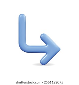 3D vector icon of a blue curved arrow, representing direction and movement in a sleek design