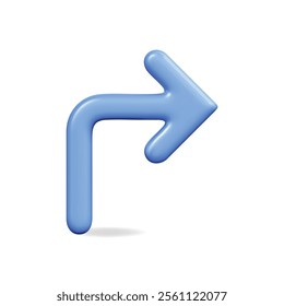 3d vector icon of a blue curved right arrow, symbolizing direction and navigation in a modern design