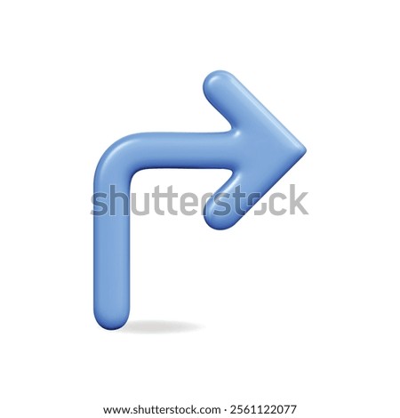 3d vector icon of a blue curved right arrow, symbolizing direction and navigation in a modern design