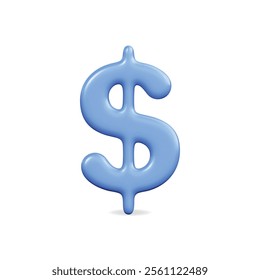 3D vector icon of a blue dollar sign, representing currency and finance in a modern, stylized design