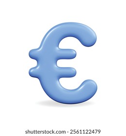 3D vector icon of a blue Euro currency symbol, representing finance and economic transactions