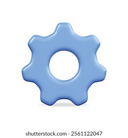 3D vector icon of a blue gear, symbolizing technology and mechanical design with a smooth finish