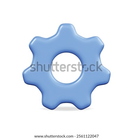 3D vector icon of a blue gear, symbolizing technology and mechanical design with a smooth finish