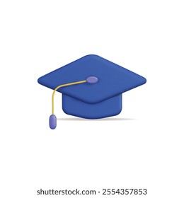 3d vector icon of a blue graduation cap, symbolizing academic achievement