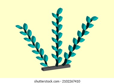 3D vector icon blue leaves, marine plant with small lead and long tree tunk