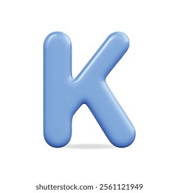 3D vector icon of a blue letter K symbol, modern design ideal for creative branding and education themes