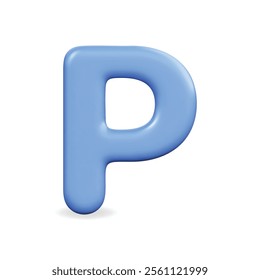 3D vector icon of a blue letter P, smooth and modern design suitable for branding and education