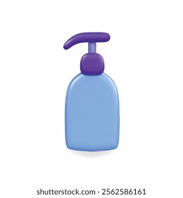 3d vector icon of a blue liquid pump bottle with a purple top, perfect for cosmetic and hygiene uses