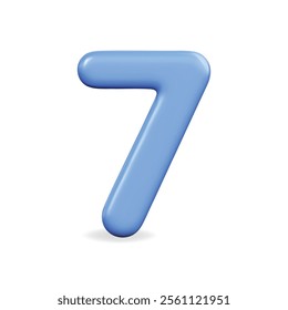 3d vector icon of a blue number seven, modern design with a smooth, playful theme