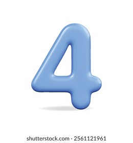 3d vector icon of a blue number four, modern and playful design for educational or digital themes