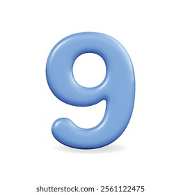 3d vector icon of a blue number nine, smooth and modern design, perfect for digital or educational themes