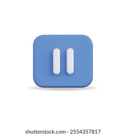 3d vector icon of a blue pause button, representing media control