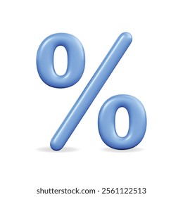 3D vector icon of a blue percentage sign, representing finance and data analysis in a modern style