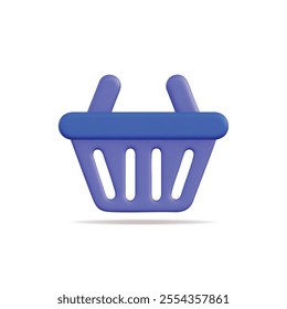 3d vector icon of a blue shopping basket, representing retail and purchase