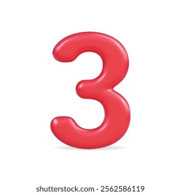 3d vector icon of a bright red number three, smooth and modern design, ideal for digital projects