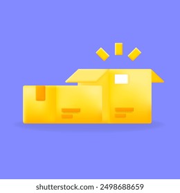 3d vector icon Bright yellow packages symbolize fast, efficient delivery and shipping services. Perfect for online stores, logistics, and e-commerce. Optimize your shipping process today