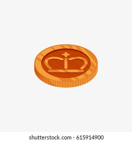 3D vector icon for bronze coin from top view. The third place award.
