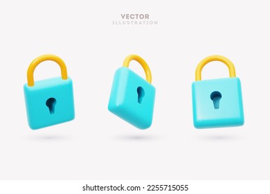 3d vector icon. Cartoon minimal style. Padlock, lock. Security, safety, privacy concept. 
