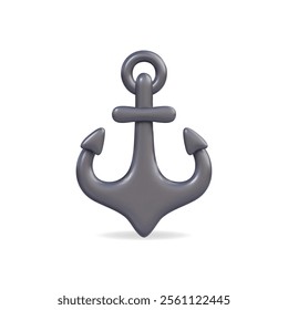 3D vector icon of a chrome anchor, symbolizing stability and maritime themes in a sleek design